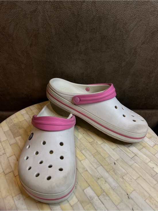 CROCS Shoes - CROCS White Clog with Pink Strap and Trim